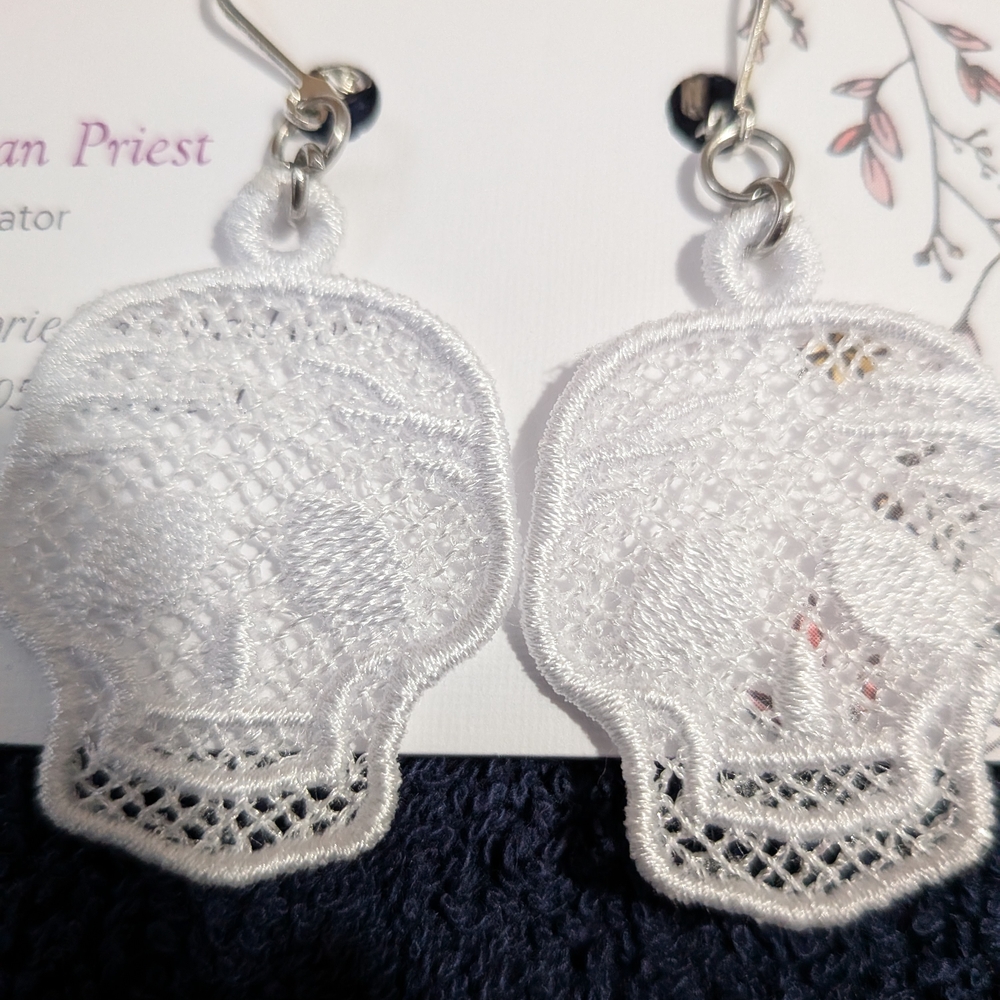 Elegant White Skull Lace Earrings